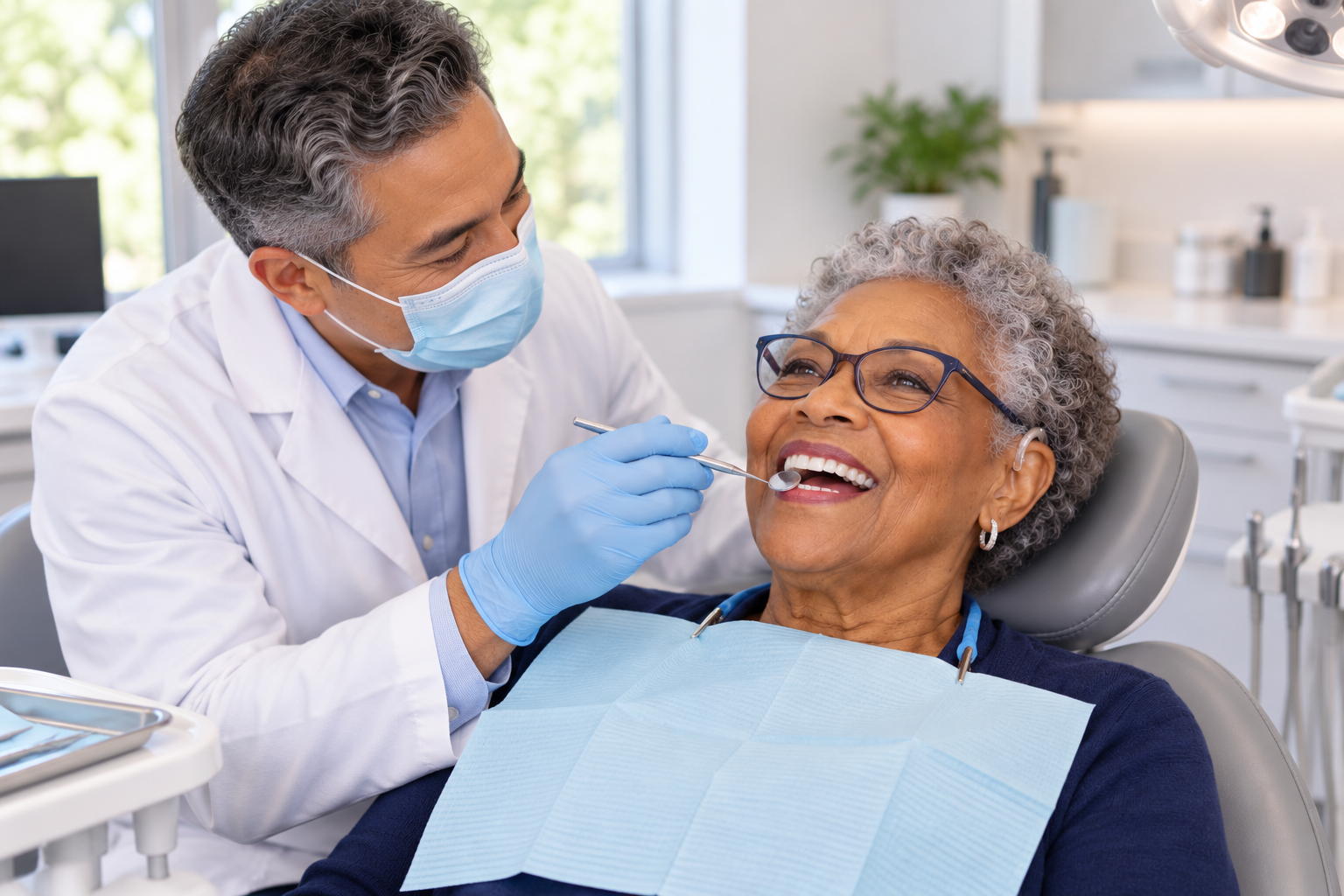 Senior woman receiving a routine dental examination