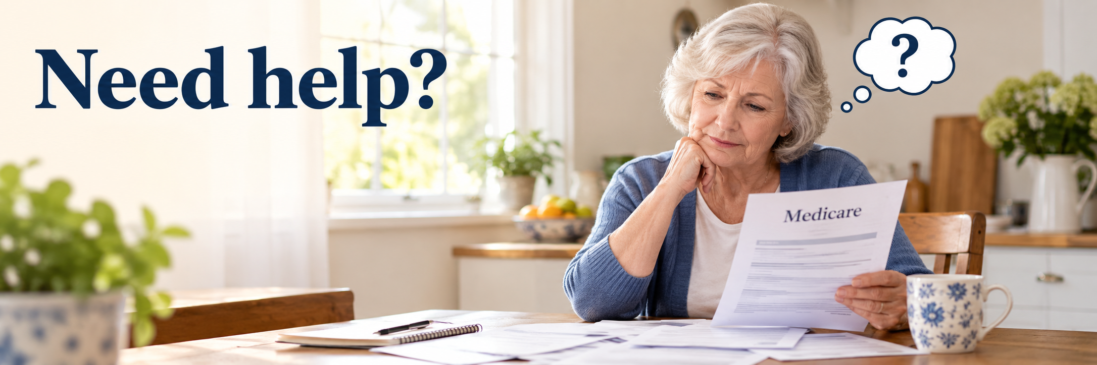 Need help? A senior reviewing Medicare paperwork